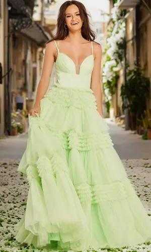 Jovani 38477 - Inset Tiered A-Line Gown