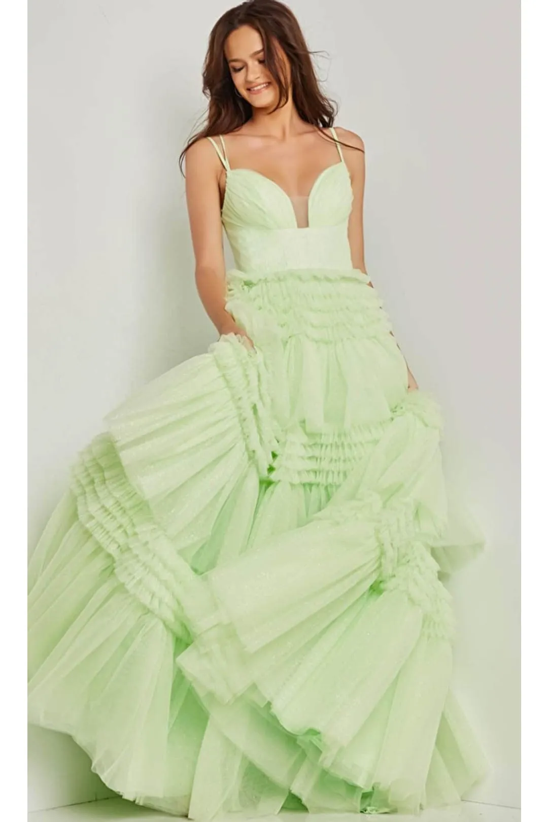 Jovani 38477 - Inset Tiered A-Line Gown