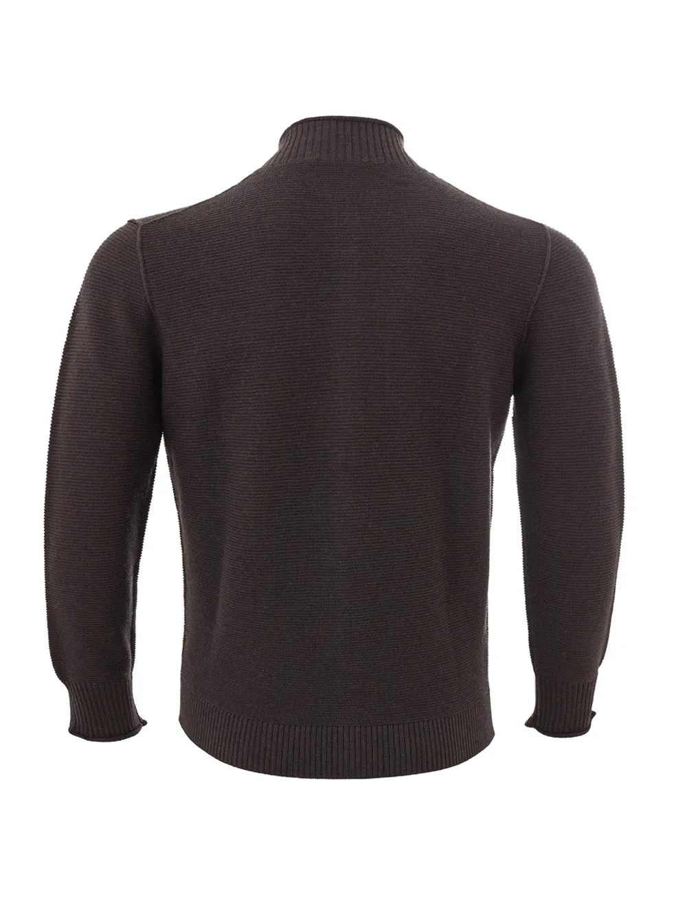 KANGRA Elegant Brown Wool Turtleneck Cardigan