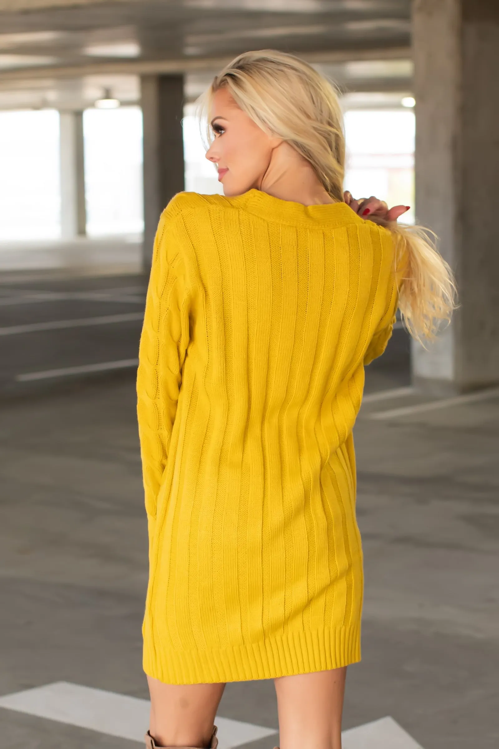 Mad Warm Long Sleeve Sweater Dress - Mustard