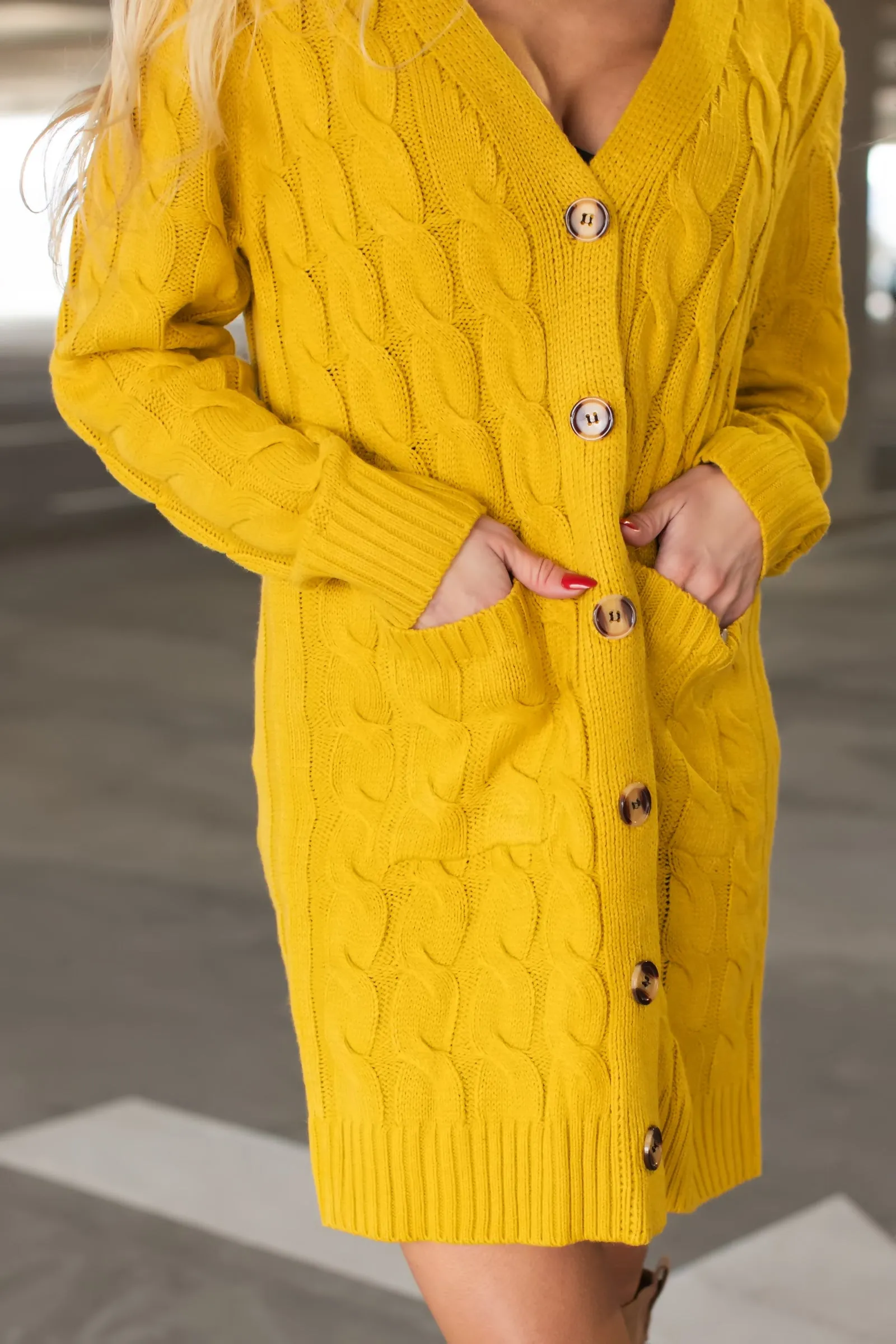 Mad Warm Long Sleeve Sweater Dress - Mustard