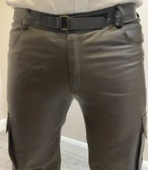 Men's Brown Genuine Leather Cargo trouser pants