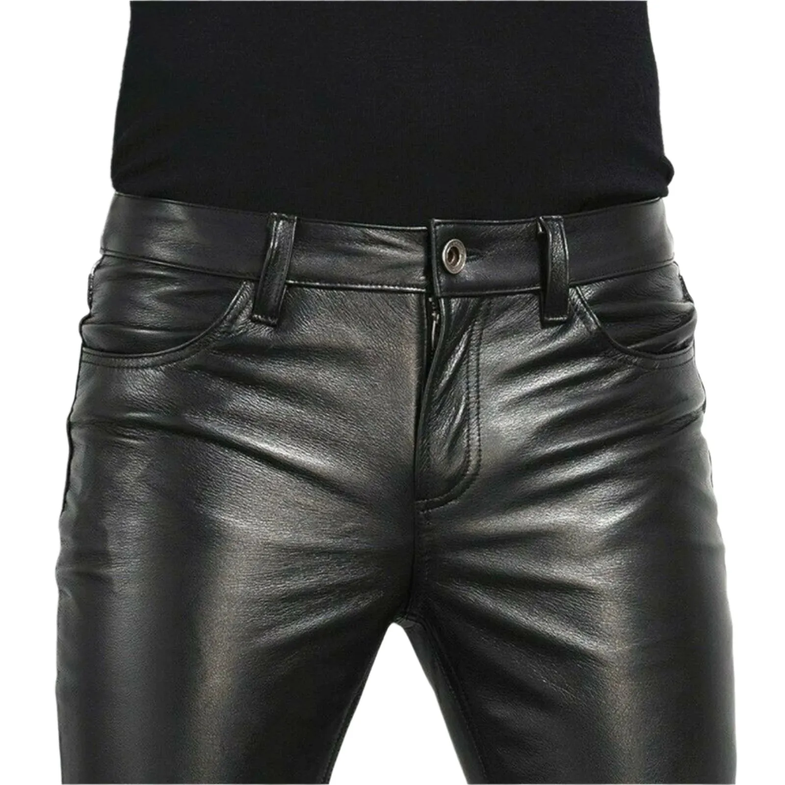 Men's Genuine Leather slim fit pants Jeans
