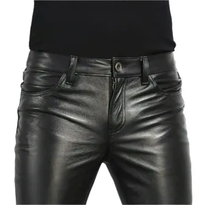 Men's Genuine Leather slim fit pants Jeans