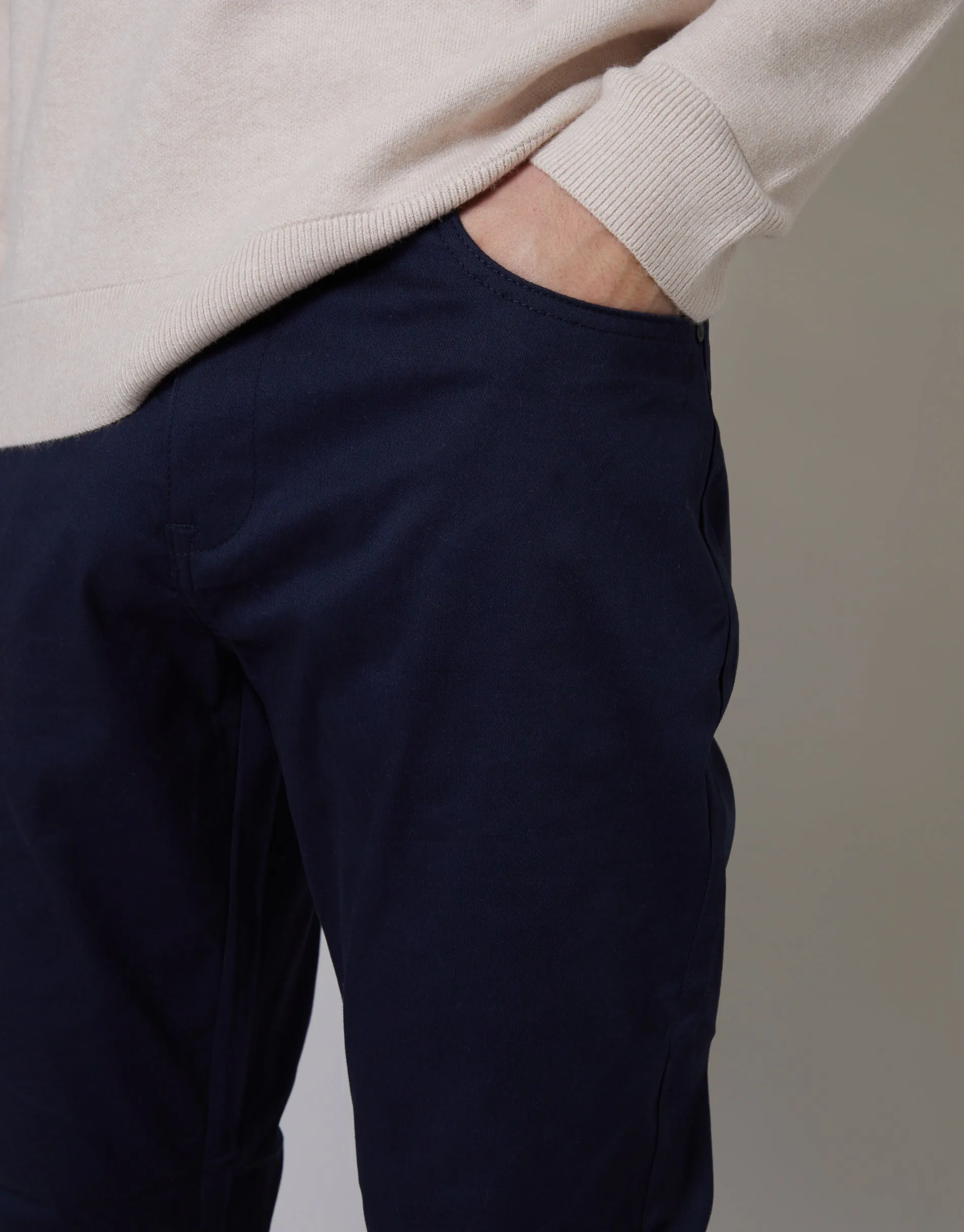 Men's Navy Slim Fit 5 Pocket Chino Trousers