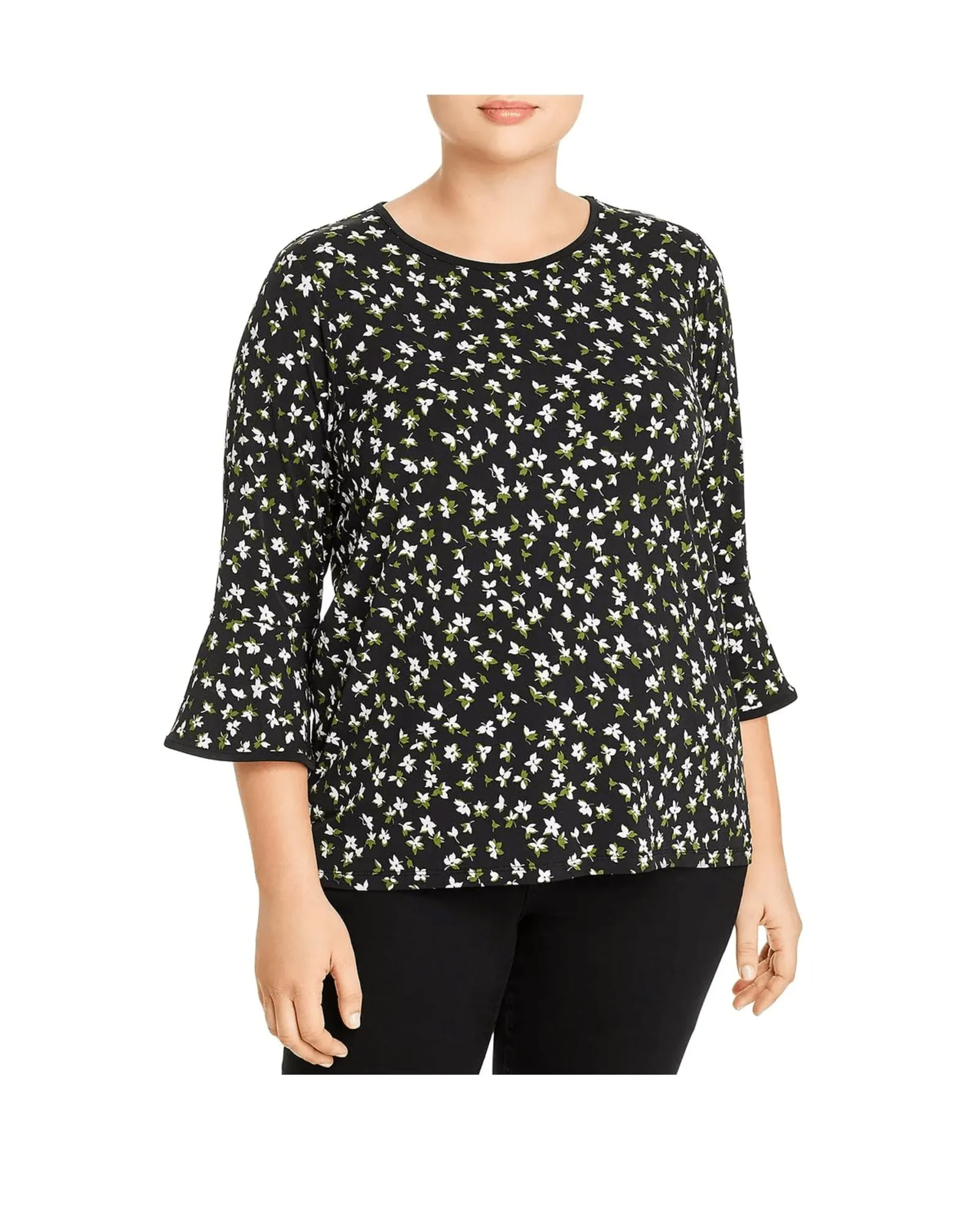 Michael Kors Women's Plus Floral Print Bell Sleeve Top Green Size 1X | Green