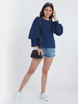 Navy Blue Puff Sleeve Top