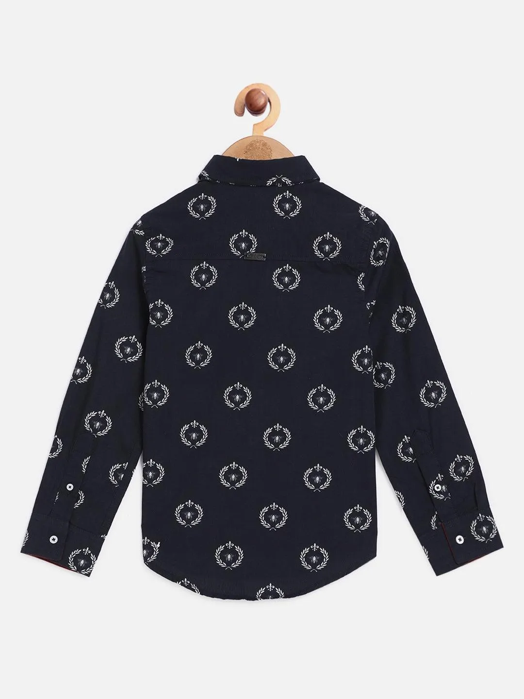 One Friday Kids Boys Navy Blue Printed Summer Cotton Shirt