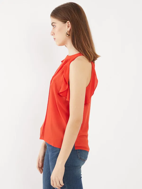 Orange Solid Halter Neck Top