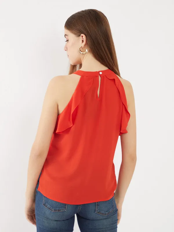 Orange Solid Halter Neck Top