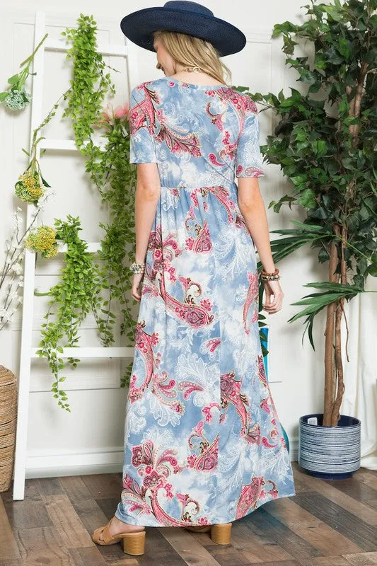 Paisley Print Short Sleeve Maxi Dress