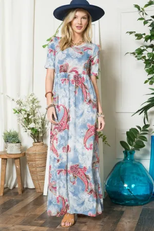 Paisley Print Short Sleeve Maxi Dress