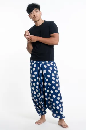 Polkadot Prints Men's Low Cut Cotton Harem Pants in Indigo