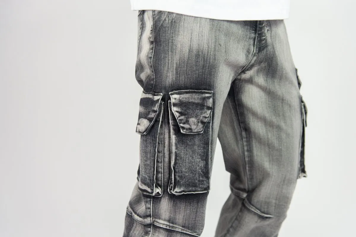 Rebel Minds 'Relaxed Cargo' Denim (Washed Grey) 642-642