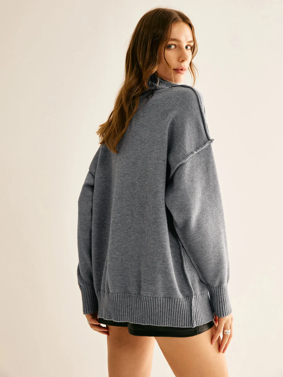 Ribbed Turtleneck Knit Top