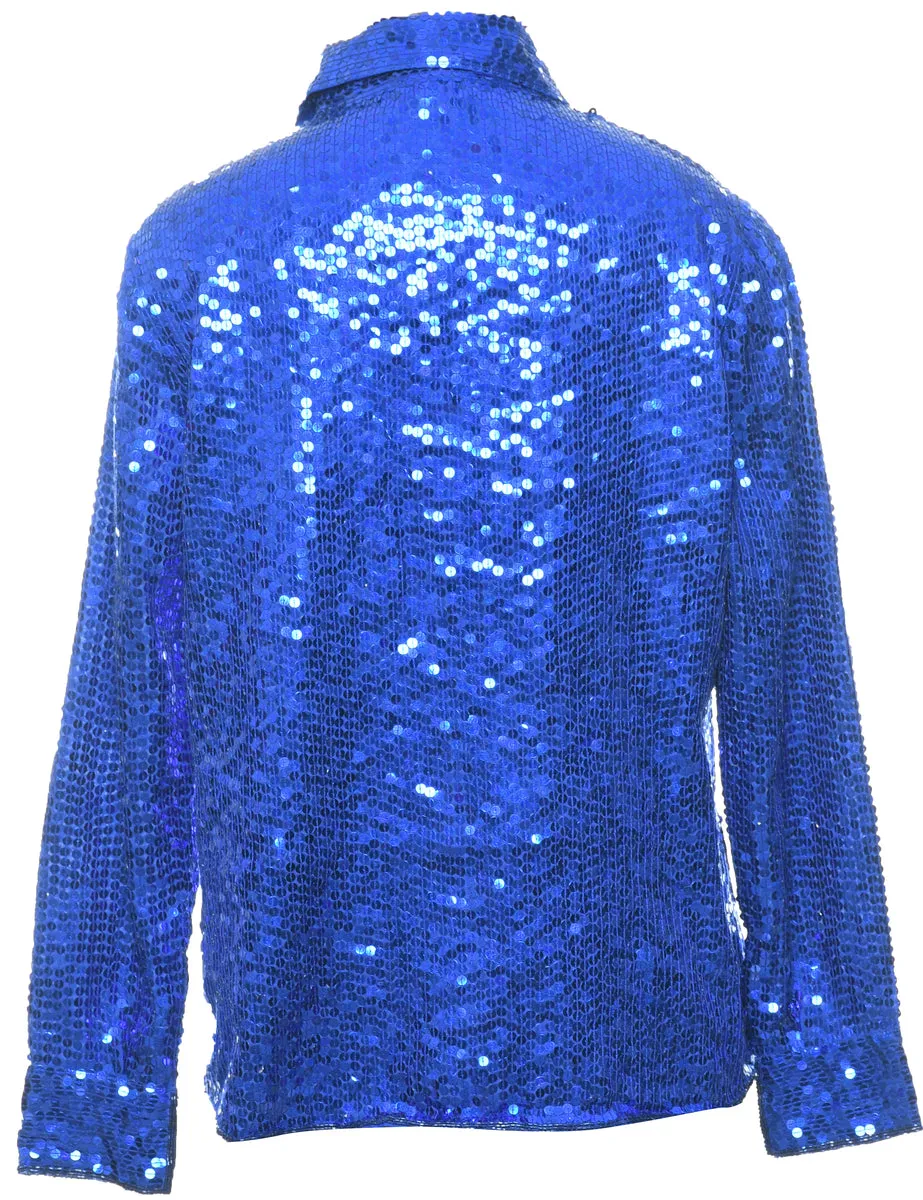 Sequined Blue Sparkly Evening Jacket - M