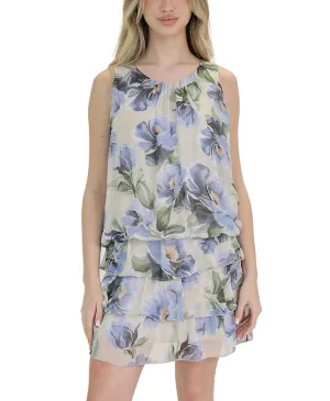 Silk Floral Print Tiered Dress