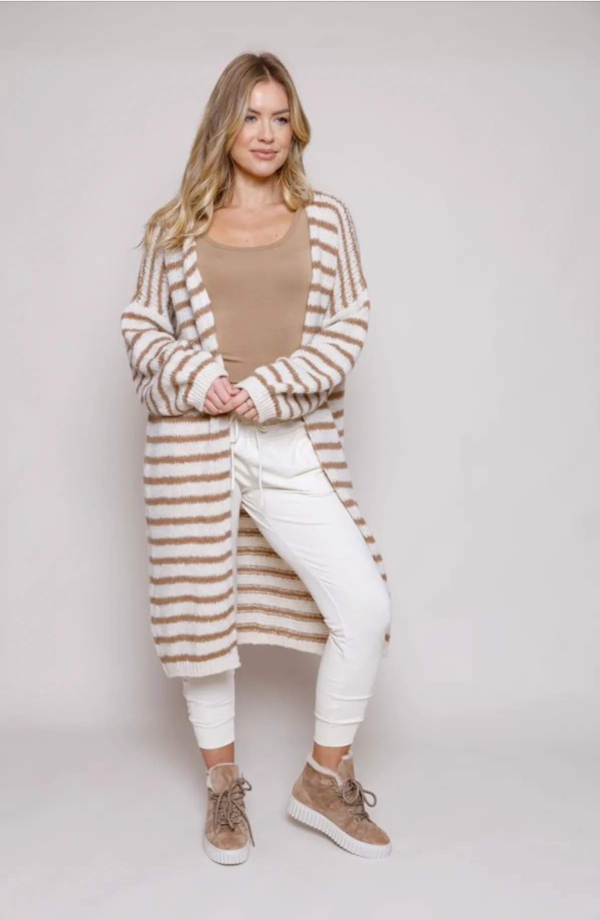 Soft Chunky Knit Stripe Longline Cardigan