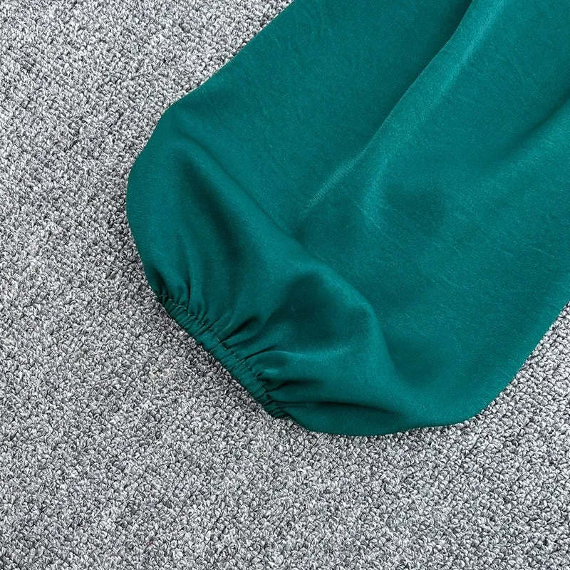 Summer Solid Color V-Neck Long Puff Sleeves Blouses
