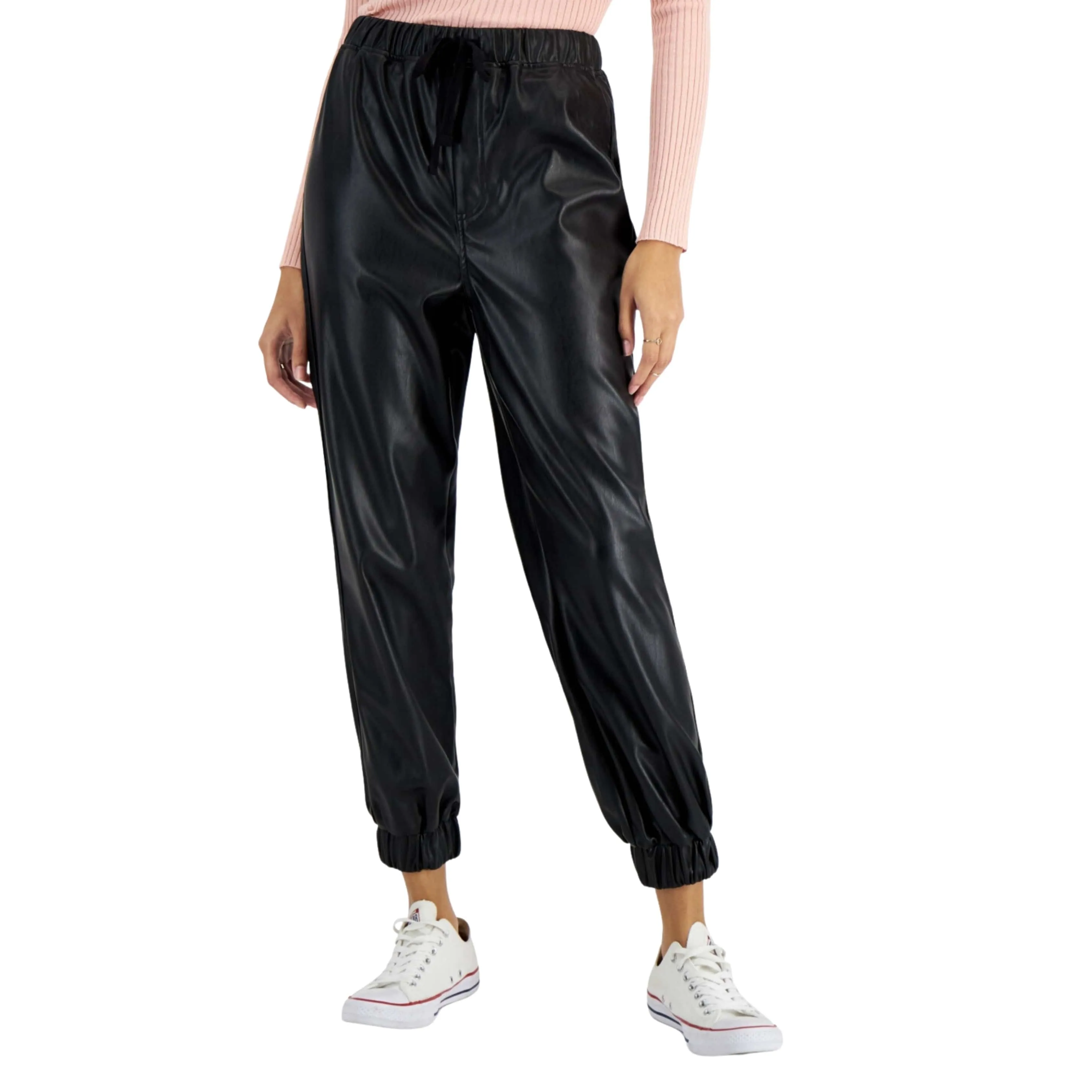 TINSELTOWN - Faux-Leather Jogger Pants
