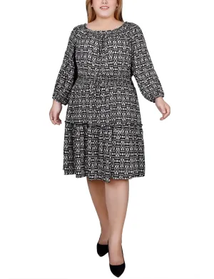 Tribal Black Off The Shoulder Dress With Smocking - Plus