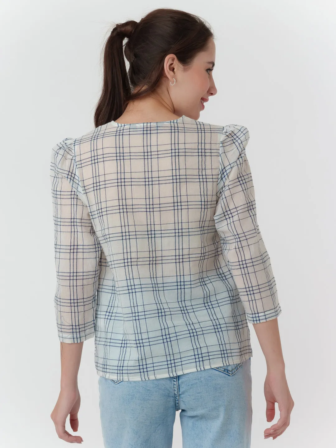 White Checked Shirt Top