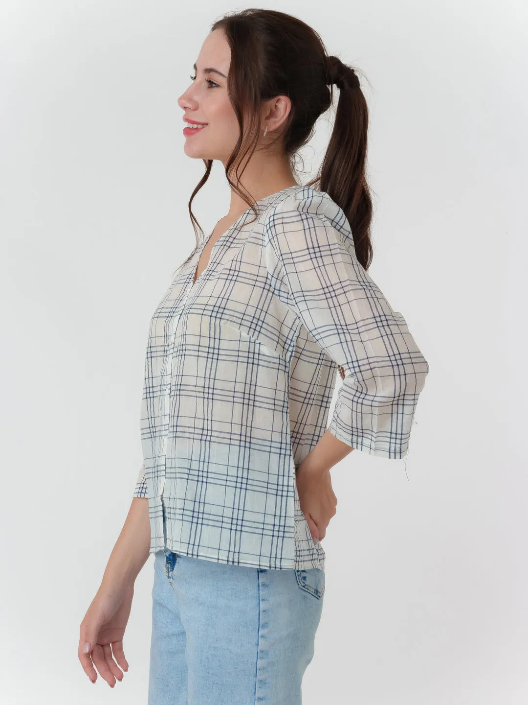 White Checked Shirt Top