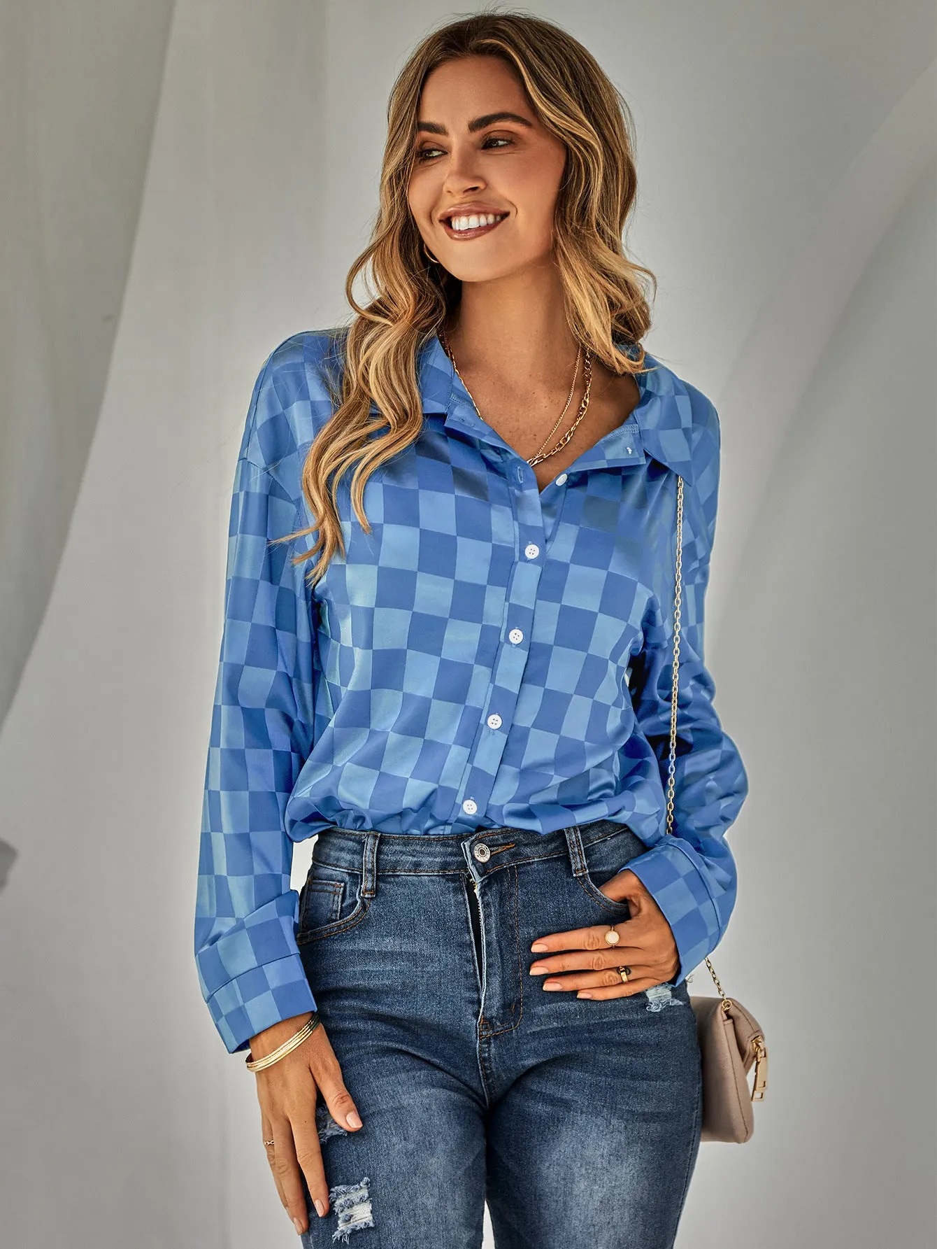 YESFASHION Cardigan Casual Check Jacquard Shirts