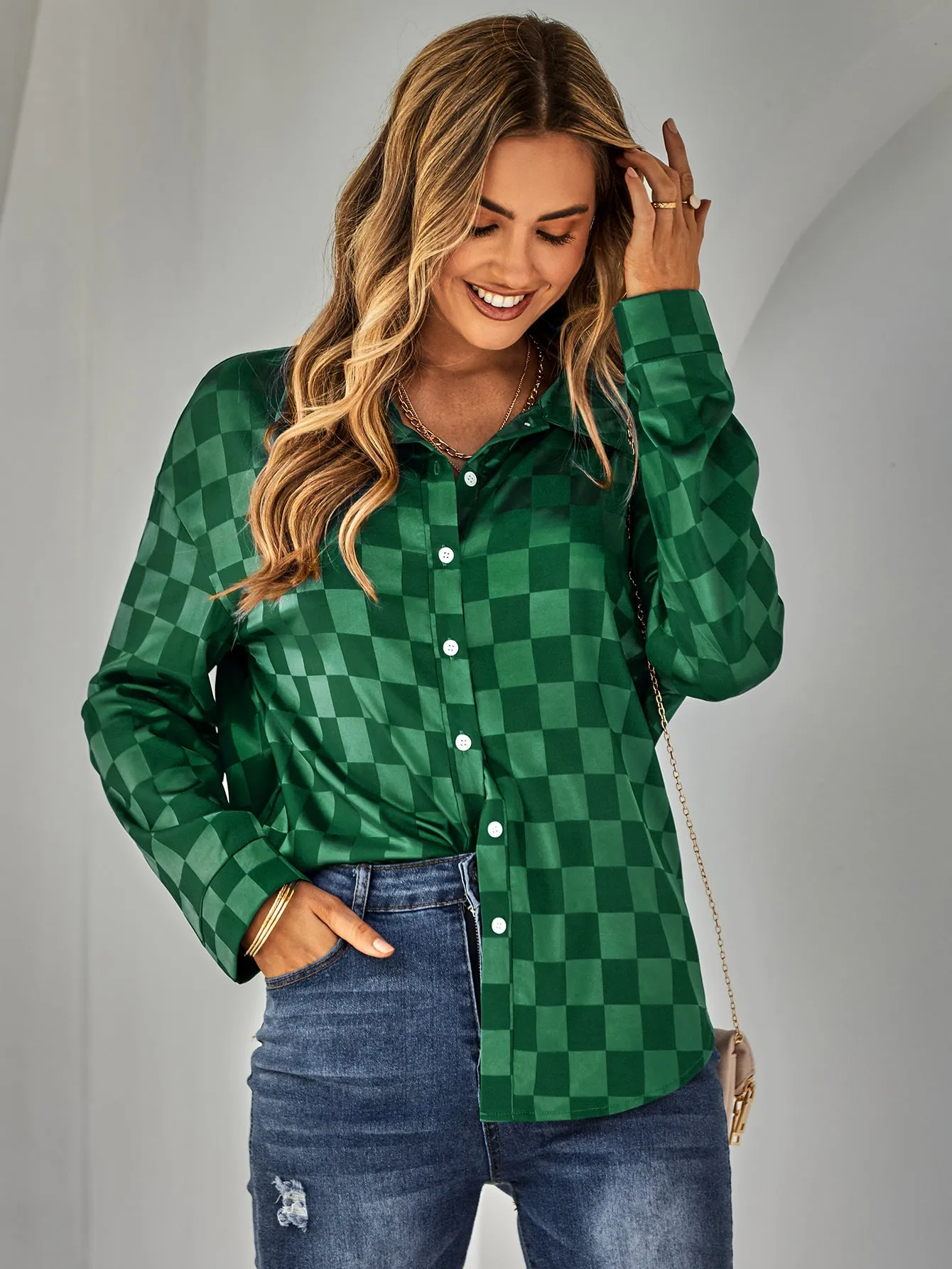 YESFASHION Cardigan Casual Check Jacquard Shirts